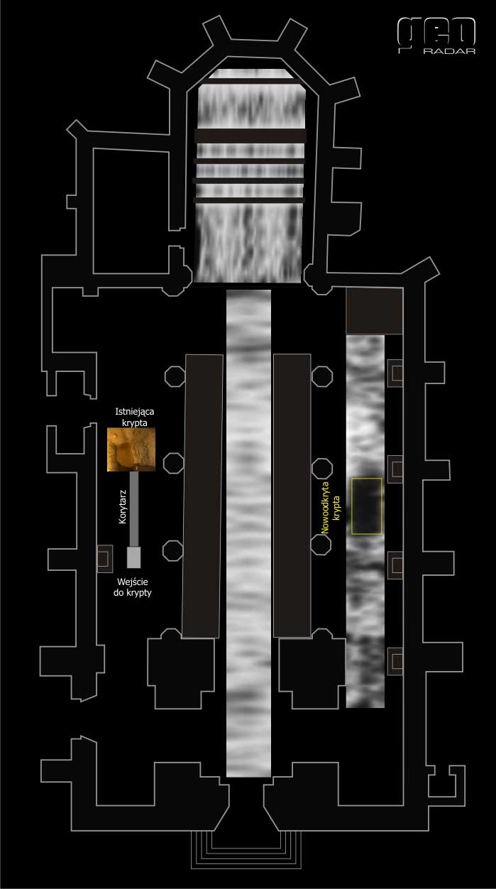 wynik badań georadarem - odkrycie krypty